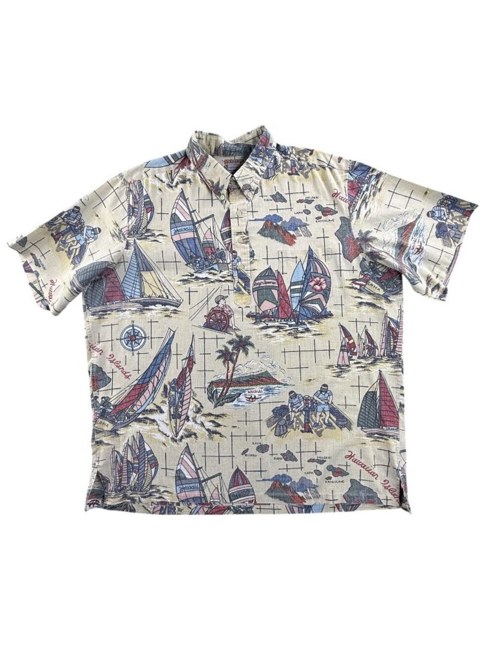 Vintage Reyn Spooner Shirt Mens 2XL Yellow Short Sleeve Hawaiian Nautical Surfer